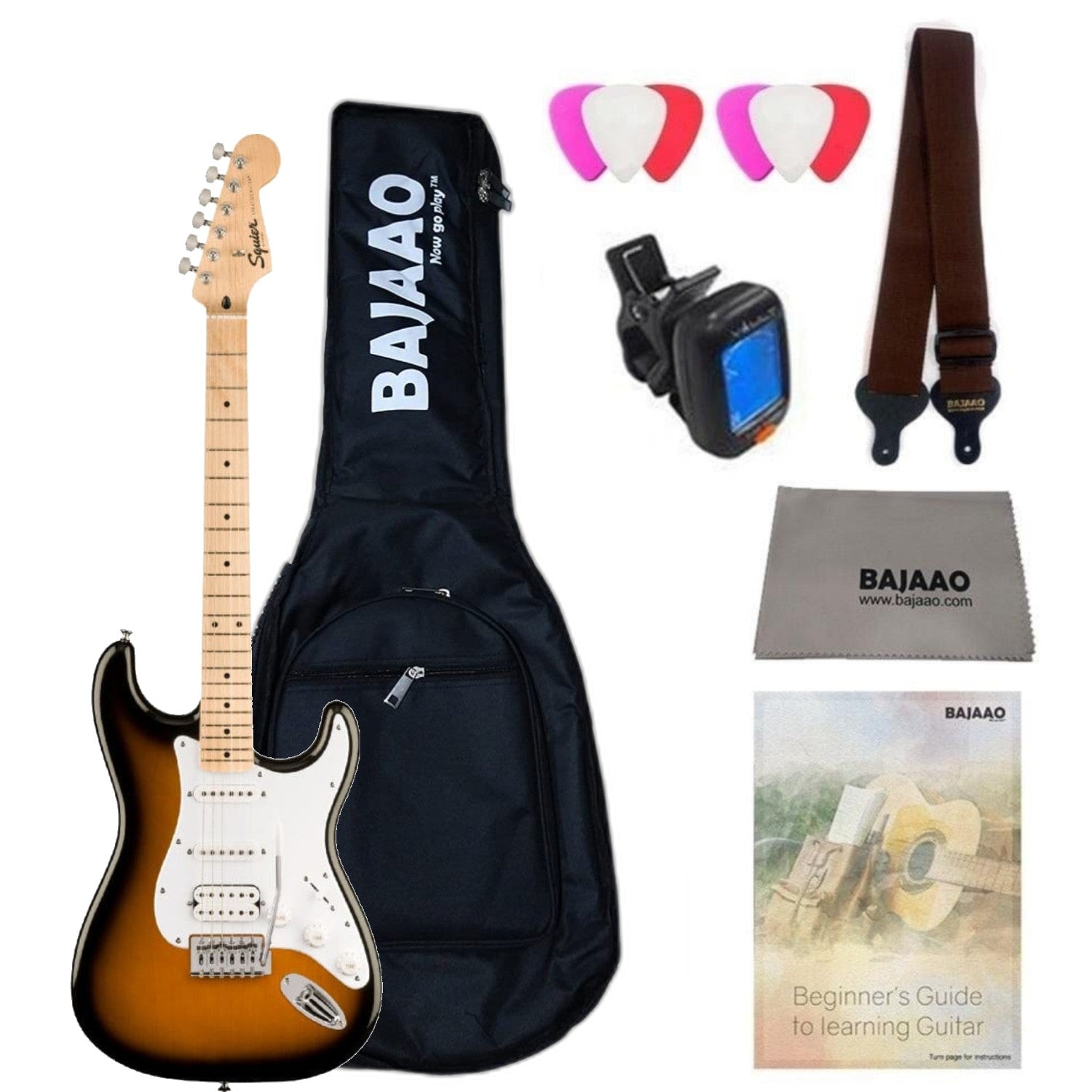 Fender Electric Guitars HSS / 2-Tone Sunburst / Maple Fender Squier Sonic Stratocaster Electric Guitar with Bag,Polishing Cloth, Strap, Tuner, Pick and Ebook #pickup-configuration_hss,color_2-tone-sunburst,fretboard_maple