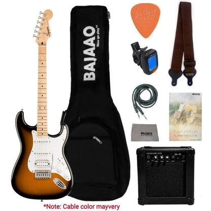 Fender Electric Guitars HSS / 2-Tone Sunburst / Maple Fender Squier Sonic Stratocaster Electric Guitar with Guitar Amplifier, Gigbag,Polishing Cloth, Strap, Tuner, Pick, Cable and Ebook 