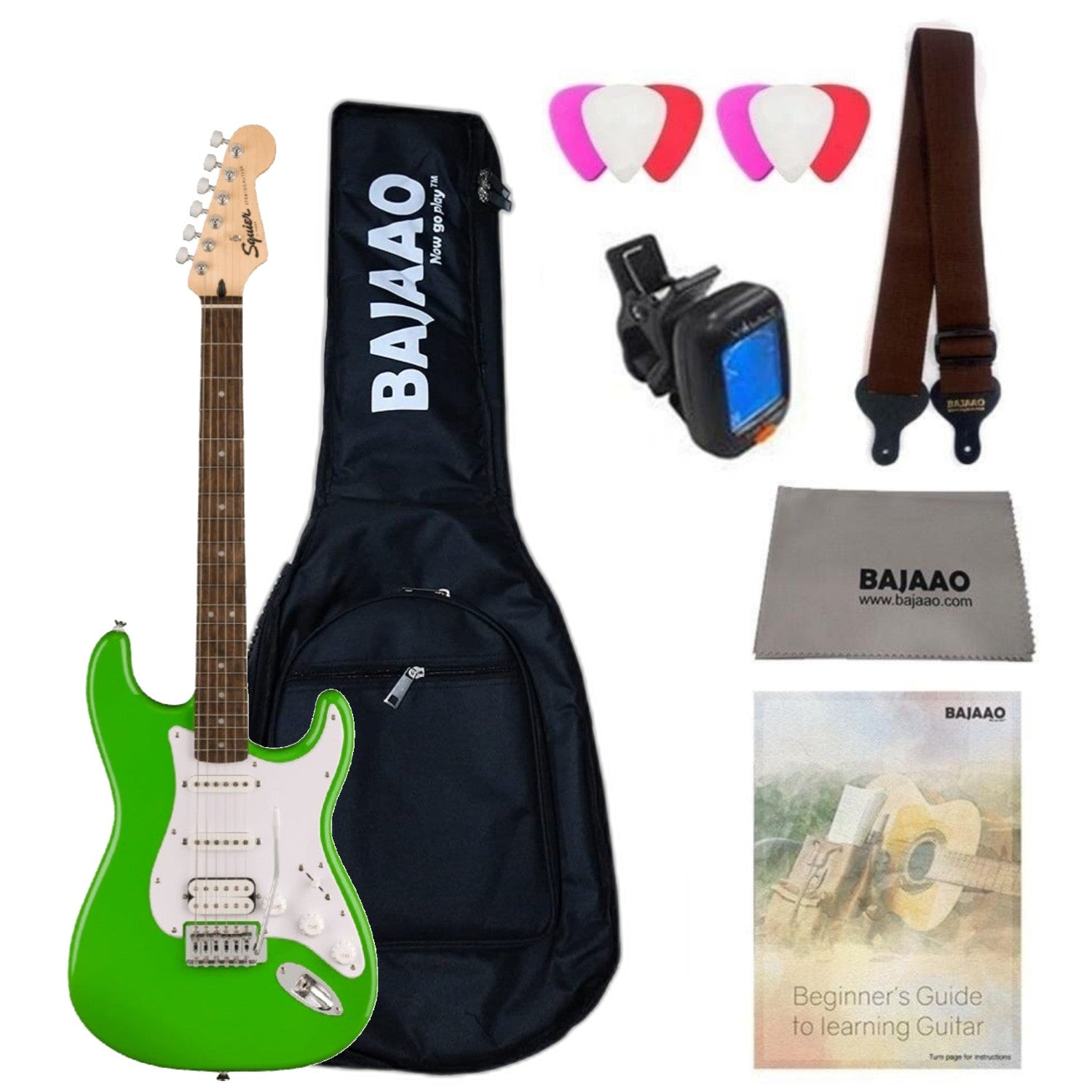 Fender Electric Guitars HSS / FSR Lime Green / Indian Laurel Fender Squier Sonic Stratocaster Electric Guitar with Bag,Polishing Cloth, Strap, Tuner, Pick and Ebook #pickup-configuration_hss,color_fsr-lime-green,fretboard_indian-laurel