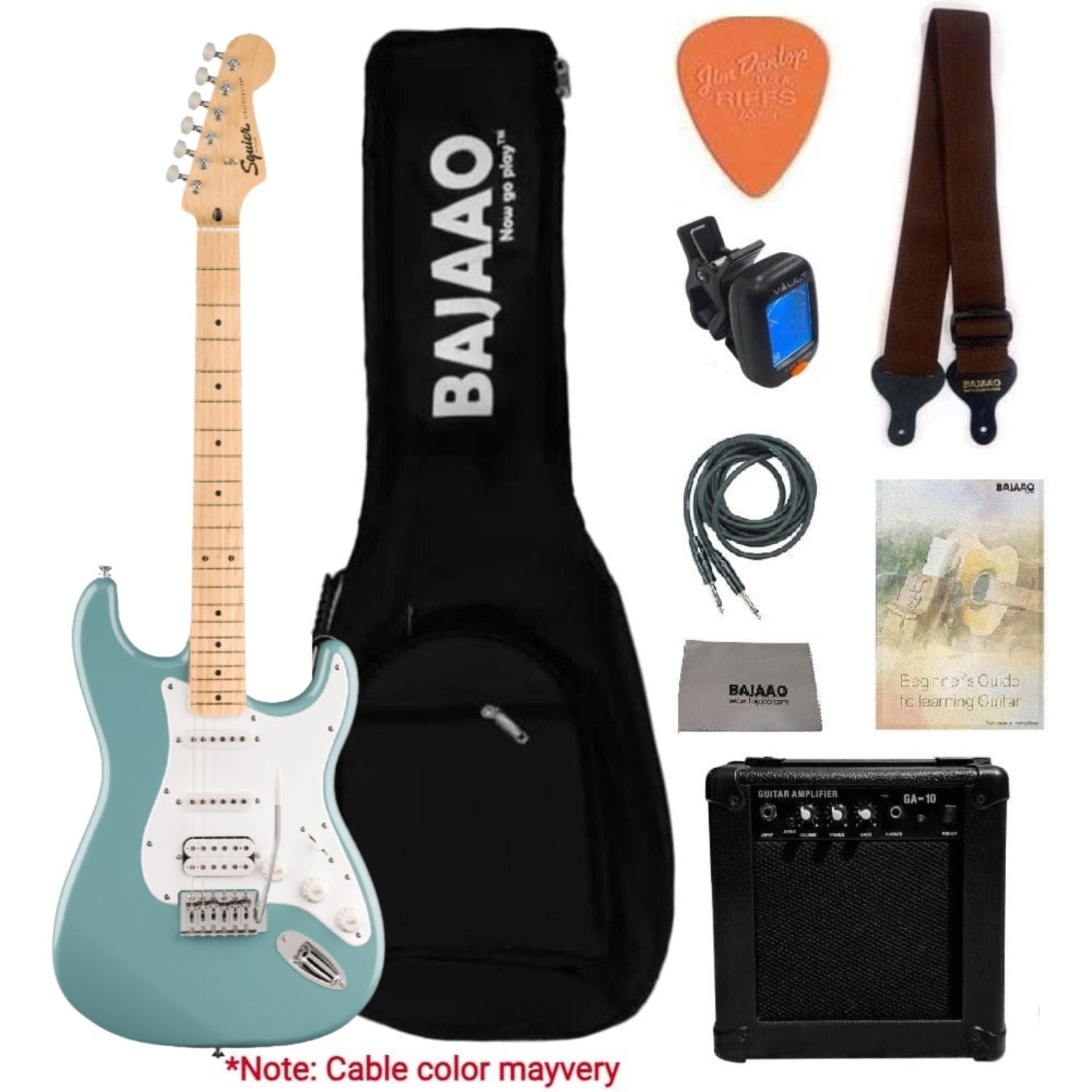 Fender Electric Guitars HSS / FSR Sonic Gray / Maple Fender Squier Sonic Stratocaster Electric Guitar with Guitar Amplifier, Gigbag,Polishing Cloth, Strap, Tuner, Pick, Cable and Ebook