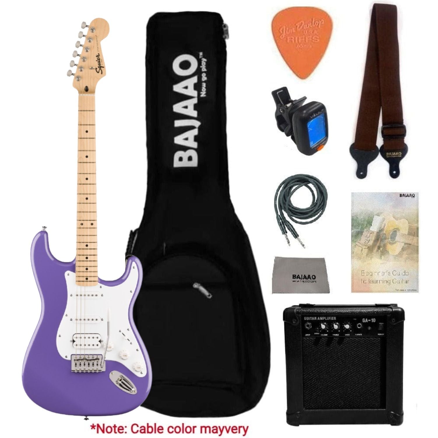Fender Electric Guitars HSS / FSR Ultra Violet / Maple Fender Squier Sonic Stratocaster Electric Guitar with Guitar Amplifier, Gigbag,Polishing Cloth, Strap, Tuner, Pick, Cable and Ebook