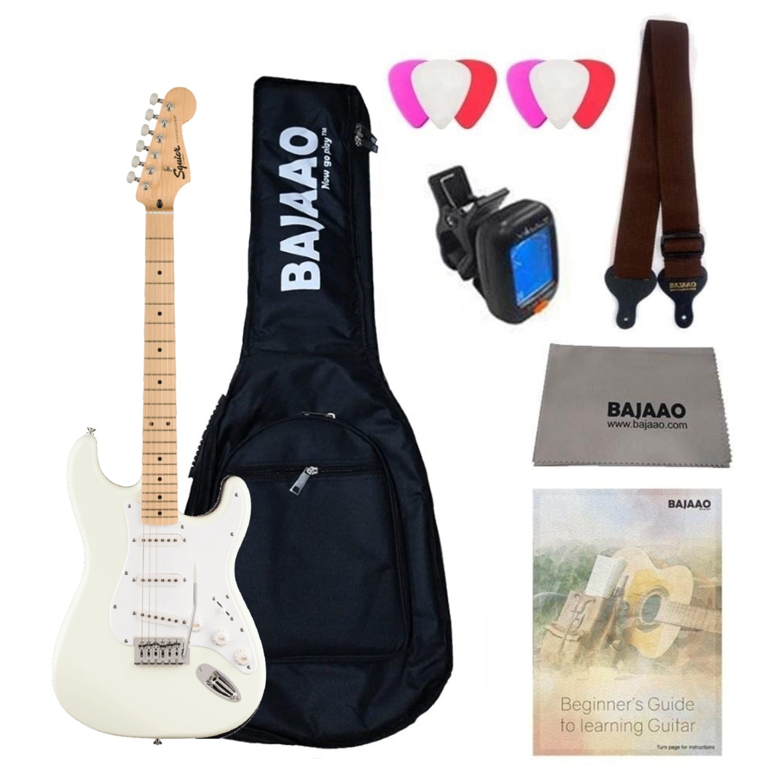 Fender Electric Guitars SSS / FSR Arctic White / Maple Fender Squier Sonic Stratocaster Electric Guitar with Bag,Polishing Cloth, Strap, Tuner, Pick and Ebook #pickup-configuration_sss,color_fsr-arctic-white,fretboard_maple
