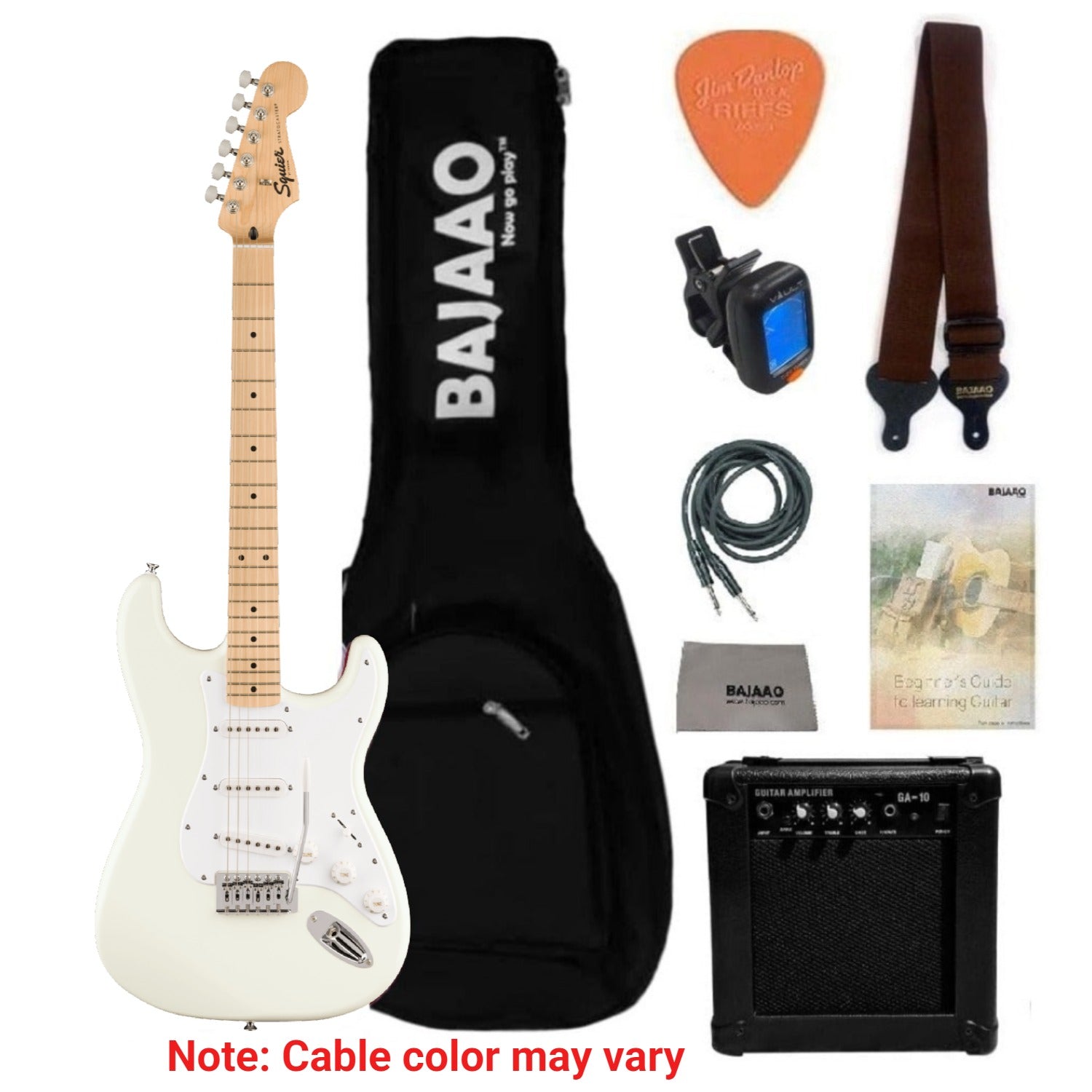 Fender Electric Guitars SSS / FSR Arctic White / Maple Fender Squier Sonic Stratocaster Electric Guitar with Guitar Amplifier, Gigbag,Polishing Cloth, Strap, Tuner, Pick, Cable and Ebook