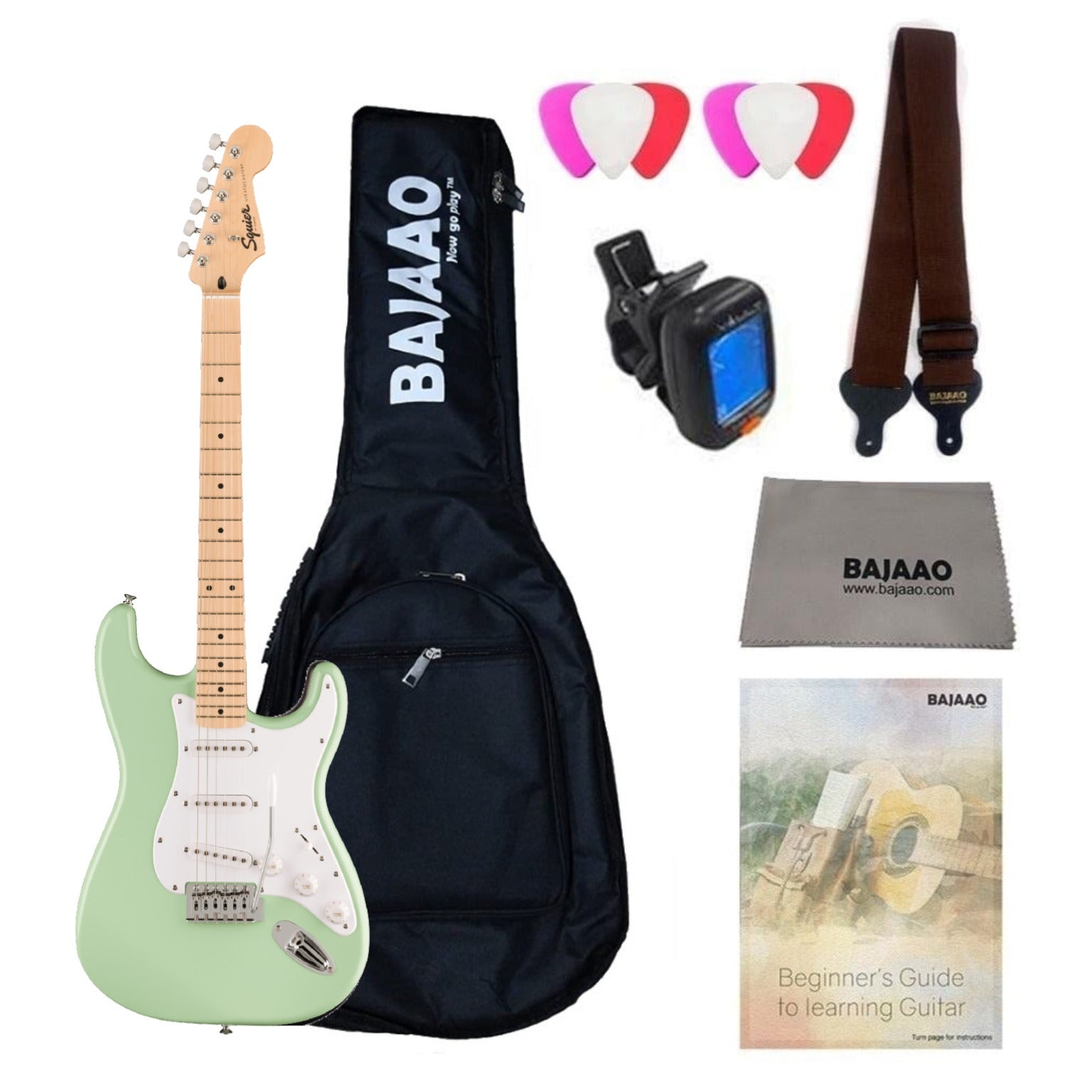 Fender Electric Guitars SSS / FSR Surf Green / Maple Fender Squier Sonic Stratocaster Electric Guitar with Bag,Polishing Cloth, Strap, Tuner, Pick and Ebook #pickup-configuration_sss,color_fsr-surf-green,fretboard_maple