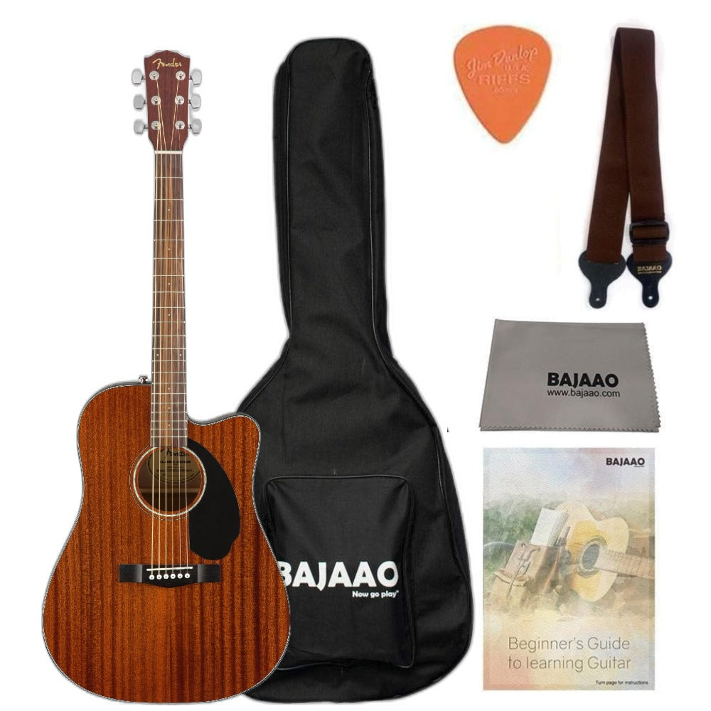 fender electro acoustic guitars all mahogany fender cd-60sce dreadnought electro-acoustic guitar bundle with gigbag, strap, polishing cloth, pick and ebook    #color_all-mahogany