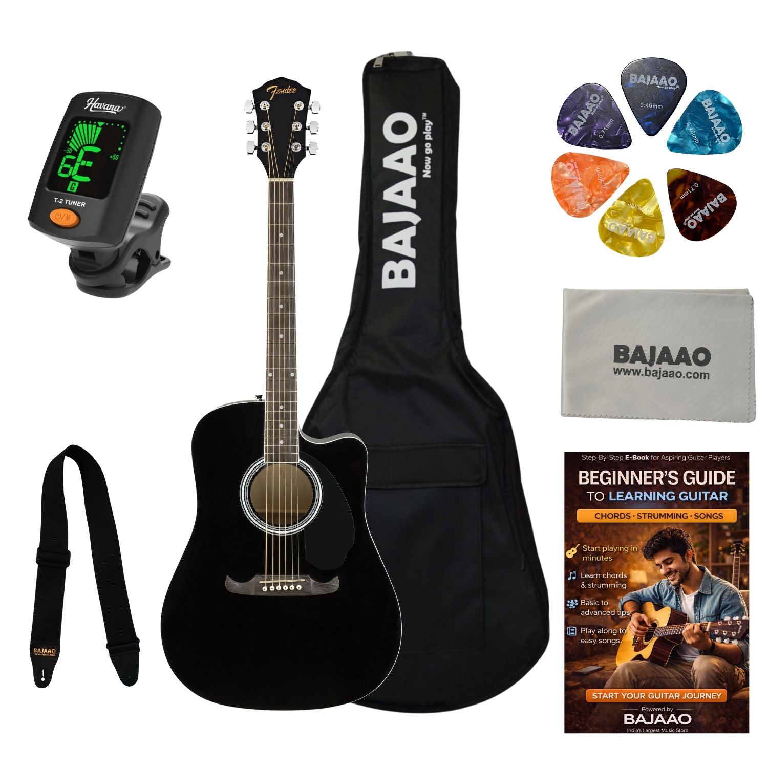 Fender Electro Acoustic Guitars Black / BUNDLE Fender FA-125CE Dreadnought Cutaway Electro Acoustic Guitar #color_black,type_bundle