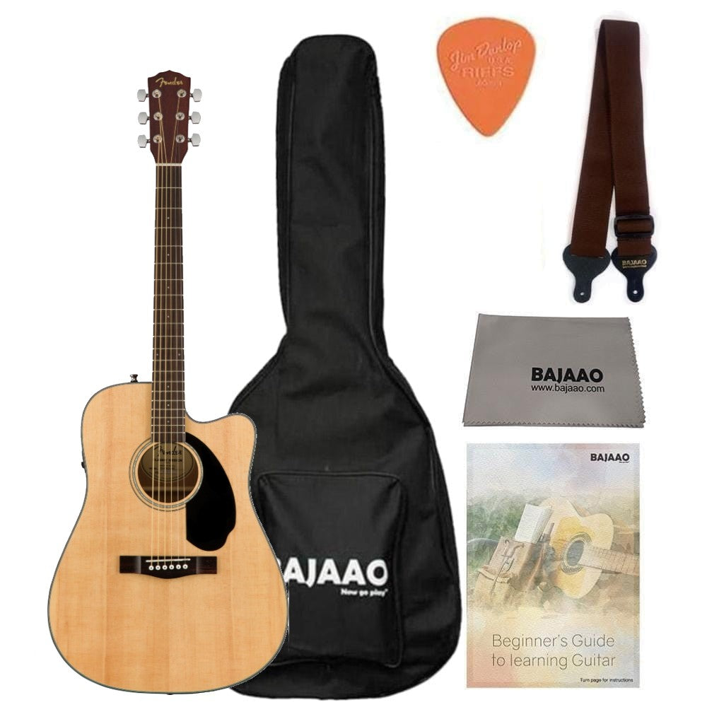fender electro acoustic guitars natural fender cd-60sce dreadnought electro-acoustic guitar bundle with gigbag, strap, polishing cloth, pick and ebook    