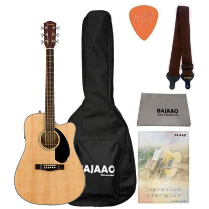 fender electro acoustic guitars natural fender cd-60sce dreadnought electro-acoustic guitar bundle with gigbag, strap, polishing cloth, pick and ebook    