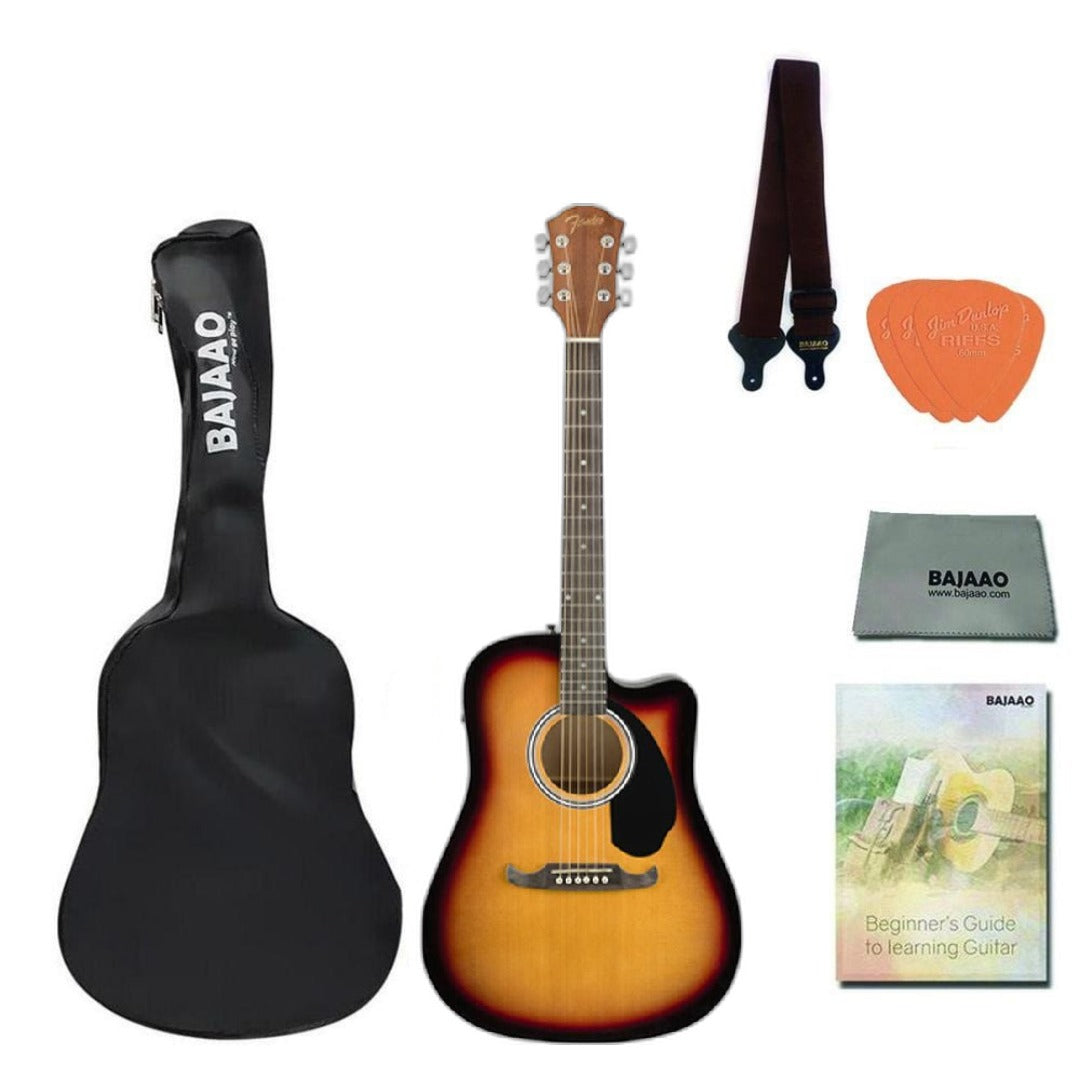 Fender Electro Acoustic Guitars Sunburst / Single Fender FA-125CE Dreadnought Electro Acoustic Guitar with Dust Cover, Strap, Picks ,Polishing Cloth & Ebook
