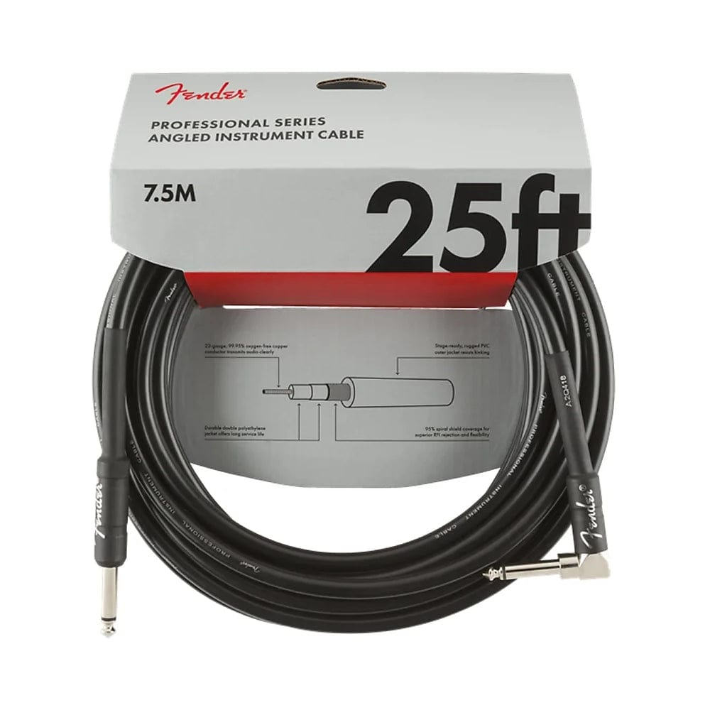 Fender Guitar Cables 25ft Fender Professional Series Straight to Right Angled Instrument Cable