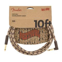Fender Guitar Cables Brown Stripe Fender 10ft Angled Festival Hemp Instrument Cables