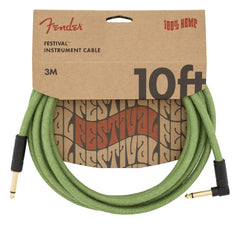 Fender Guitar Cables Green Fender 10ft Angled Festival Hemp Instrument Cables
