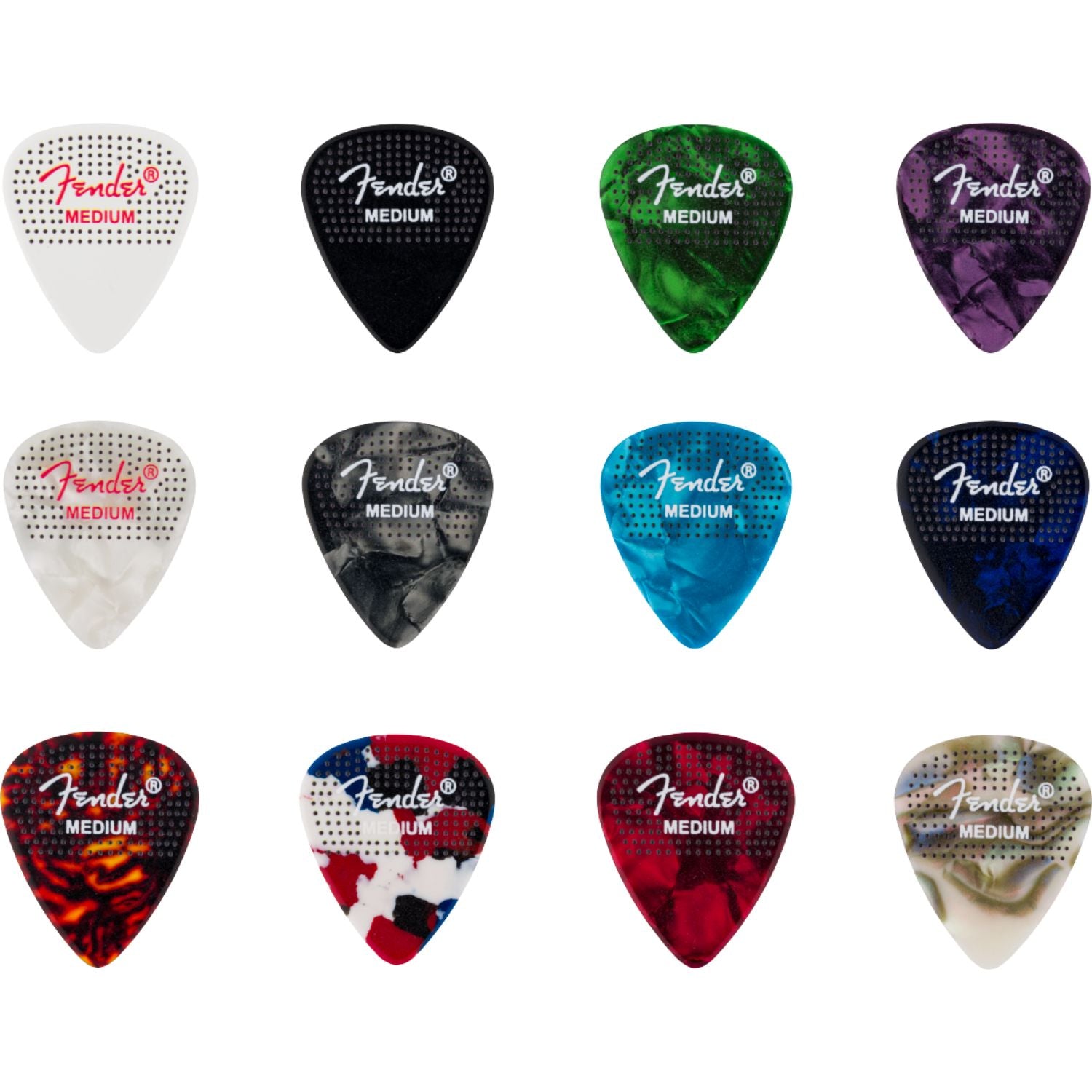 Fender Guitar Picks Medium Fender Dotted Celluloid 351 Shape Guitar Pick - Pack of 12