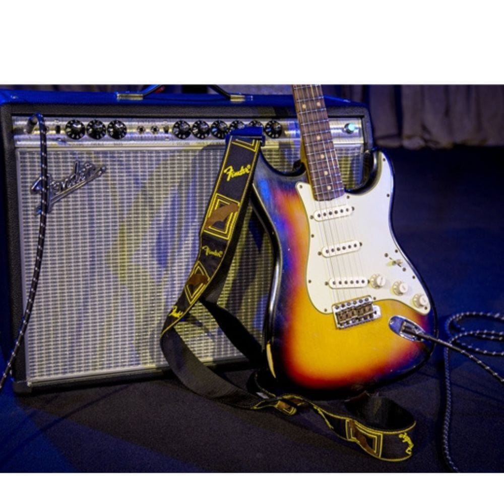 fender guitar straps black/yellow/brown fender guitar monogrammed electric guitar strap #color_black/yellow/brown