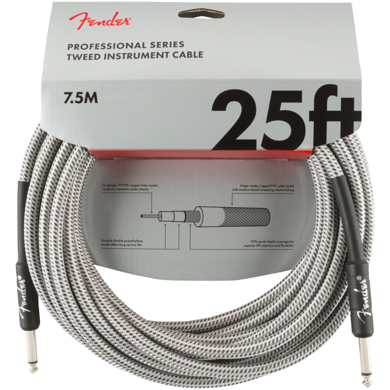 Fender Instrument Cables White Tweed / 25ft Fender Professional Series Instrument Cable