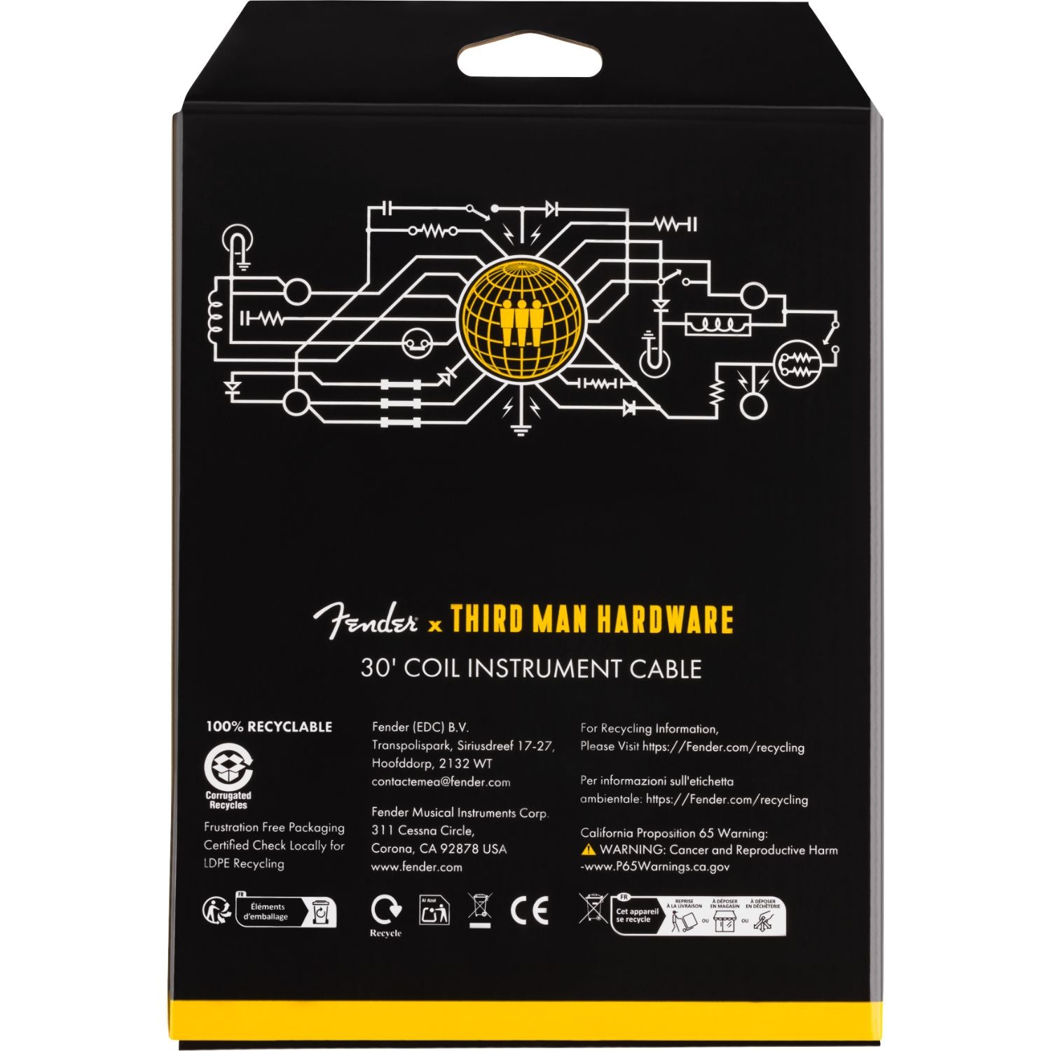 Fender Instrument Cables Yellow Fender X Third Man Hardware 30' Coil Instrument Cable