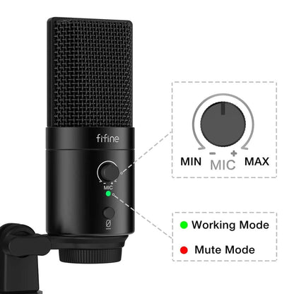 fifine condenser microphones fifine k683b usb-c plug desktop condenser microphone