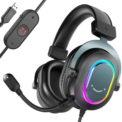fifine on-ear wired headphones fifine h6-7.1 surround sound rgb wired gaming headphone