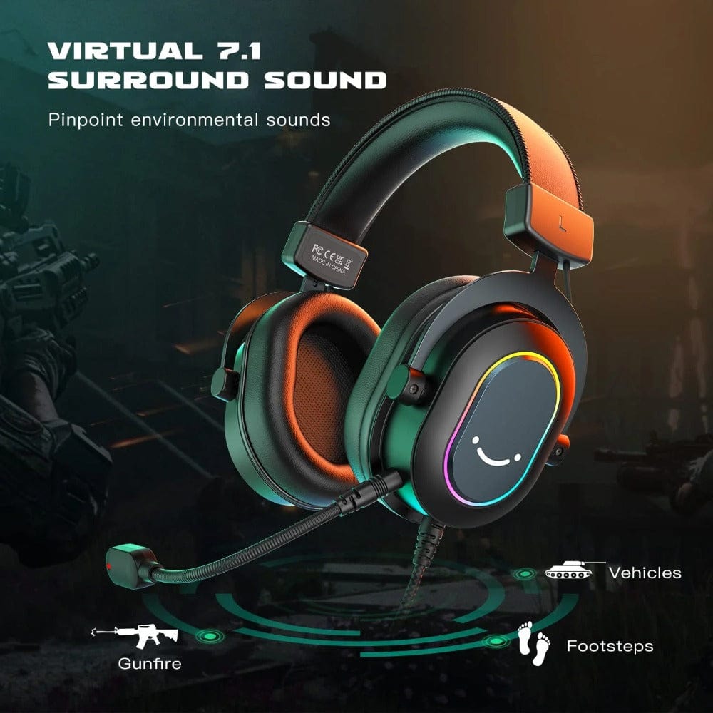 fifine on-ear wired headphones fifine h6-7.1 surround sound rgb wired gaming headphone