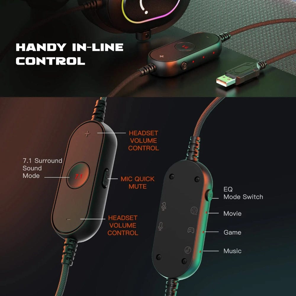 fifine on-ear wired headphones fifine h6-7.1 surround sound rgb wired gaming headphone