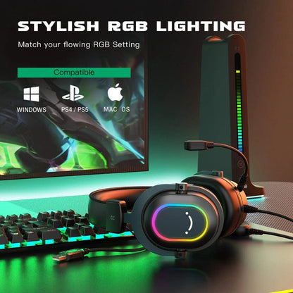 fifine on-ear wired headphones fifine h6-7.1 surround sound rgb wired gaming headphone
