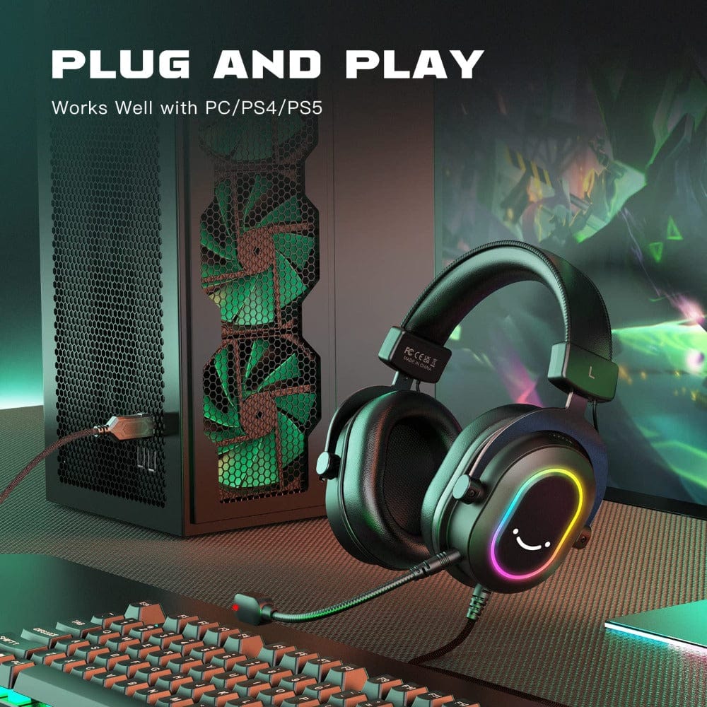 fifine on-ear wired headphones fifine h6-7.1 surround sound rgb wired gaming headphone