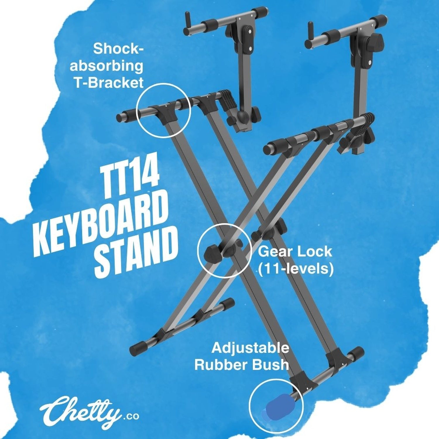Chetty TT14 Two-Tier Double Braced Keyboard Stand with 11 level Gear Locking