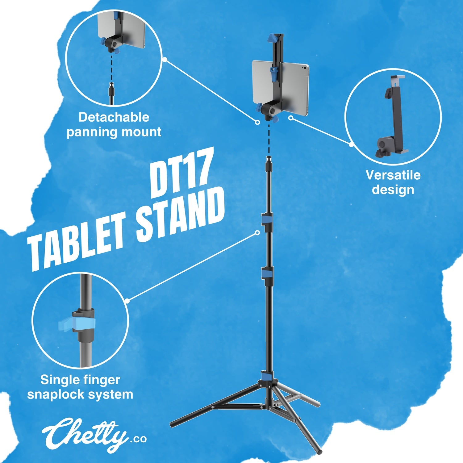 Chetty DT17 2-in-1 Tablet Stand with Collapsible Tripod Base