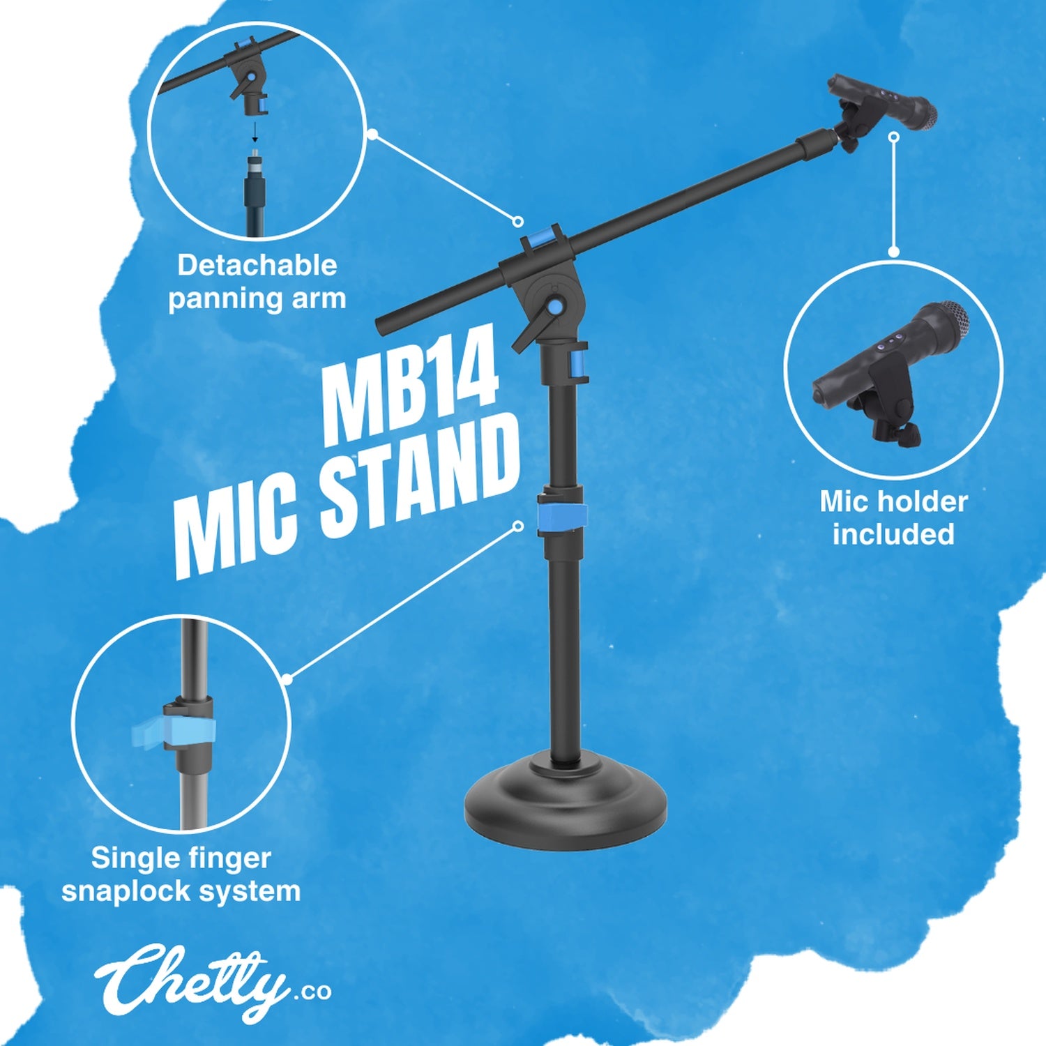 Chetty MB14 Microphone Stand with Pro Detachable Boom Arm & Mini Round Base