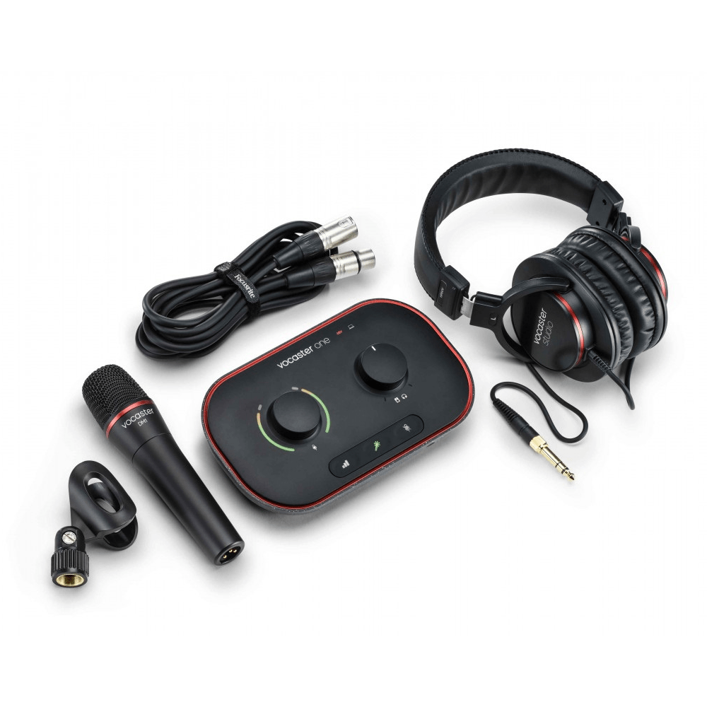 focusrite audio interfaces black focusrite vocaster one studio usb-c podcasting audio interface bundle 