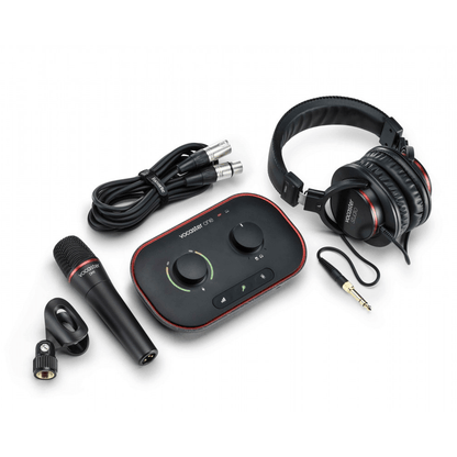focusrite audio interfaces black focusrite vocaster one studio usb-c podcasting audio interface bundle 