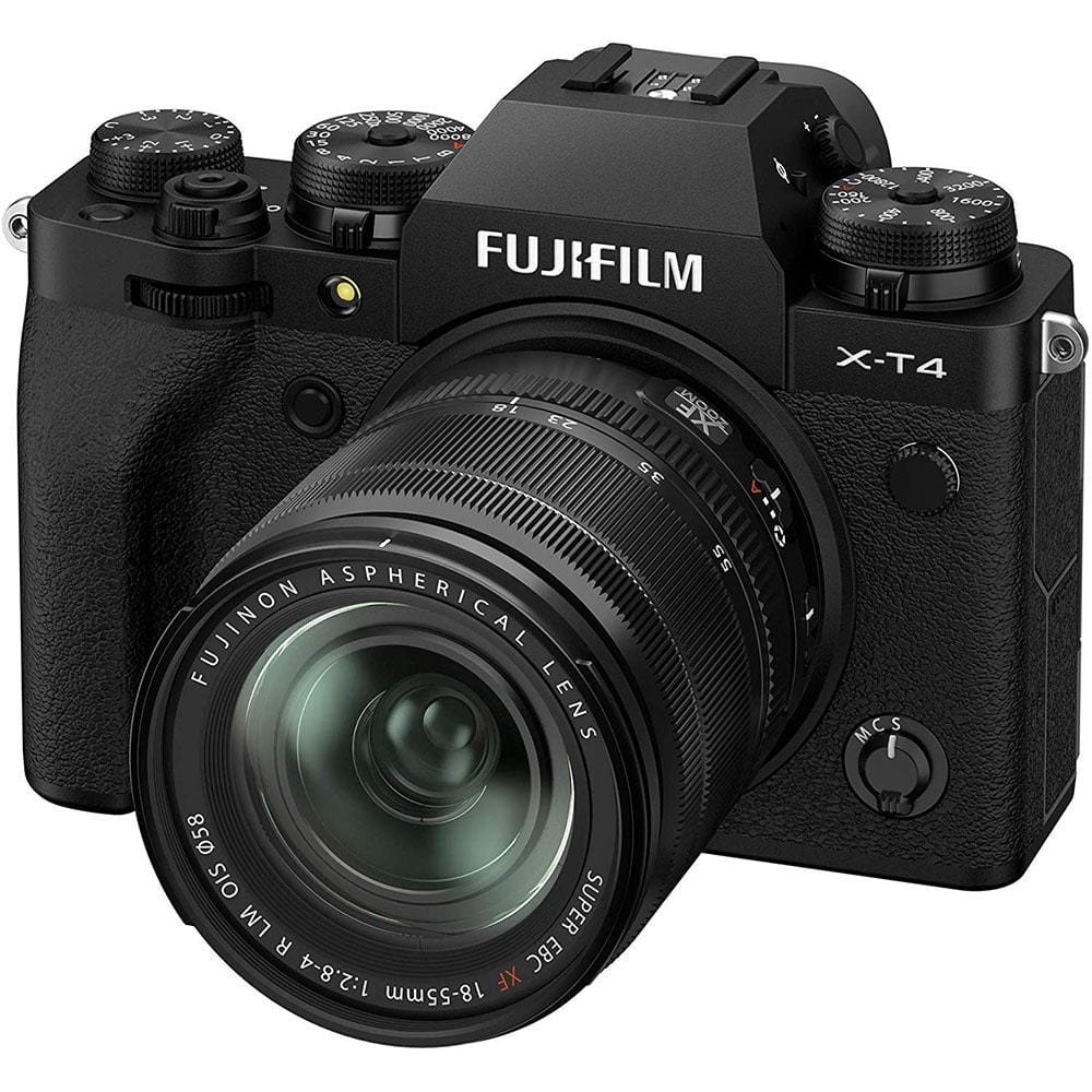 fujifilm action cameras black fujifilm x-t4 26mp mirrorless camera body with xf18-55mm lens - black   