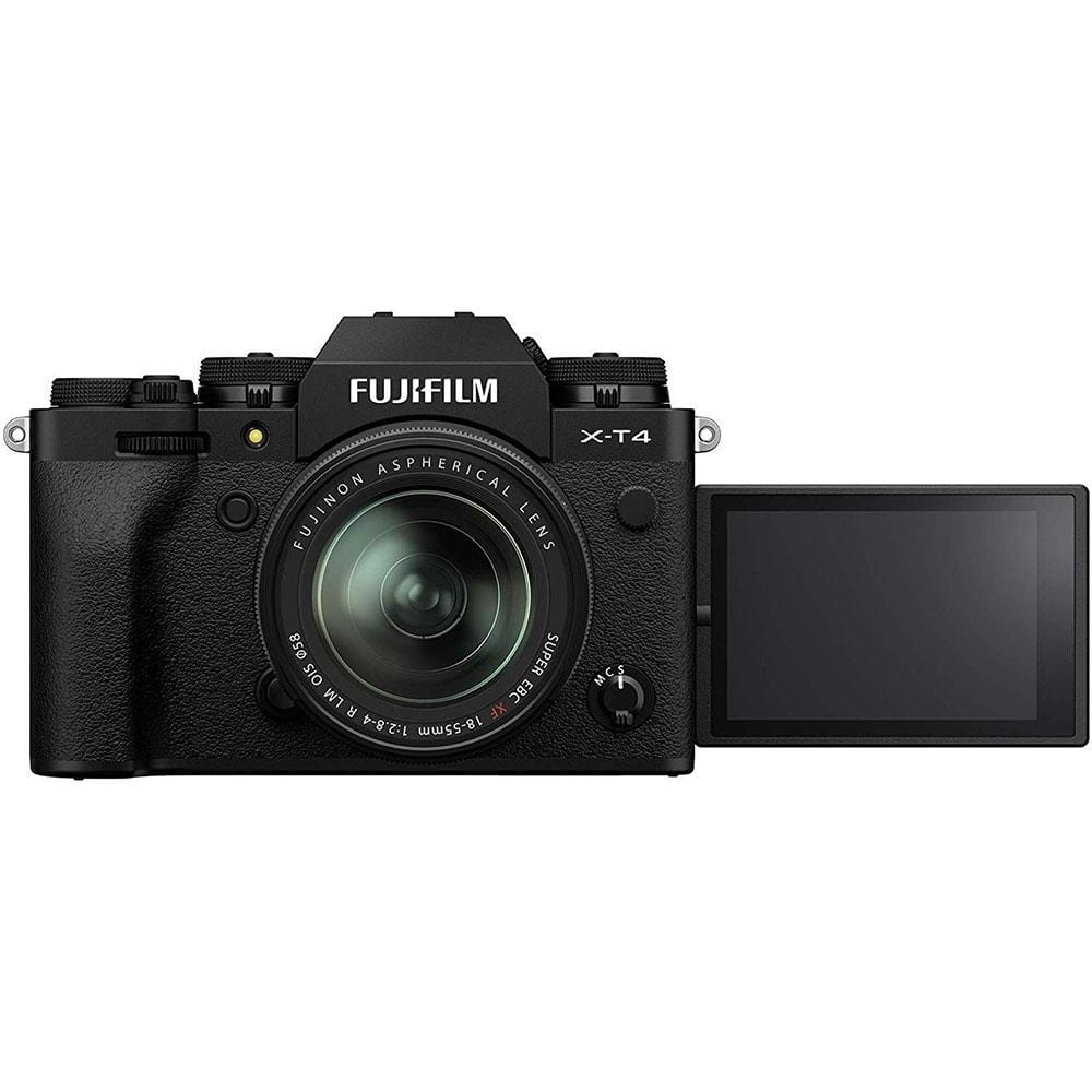fujifilm action cameras black fujifilm x-t4 26mp mirrorless camera body with xf18-55mm lens - black   