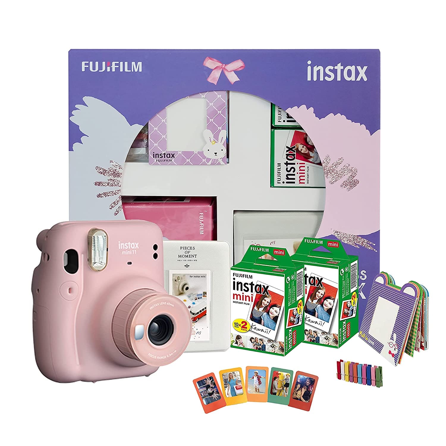 fujifilm action cameras blush pink fujifilm instax mini 11 bundle pack with 20 shot film instant camera  #color_blush-pink