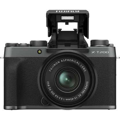 fujifilm action cameras dark silver fujifilm x-t200 24.2 mp mirrorless camera with xc 15-45 mm lens - dark silver 