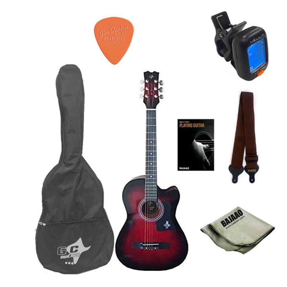 gc acoustic guitar bundles red burst gc 38c acoustic guitar starter pack with e-book  #color_red-burst