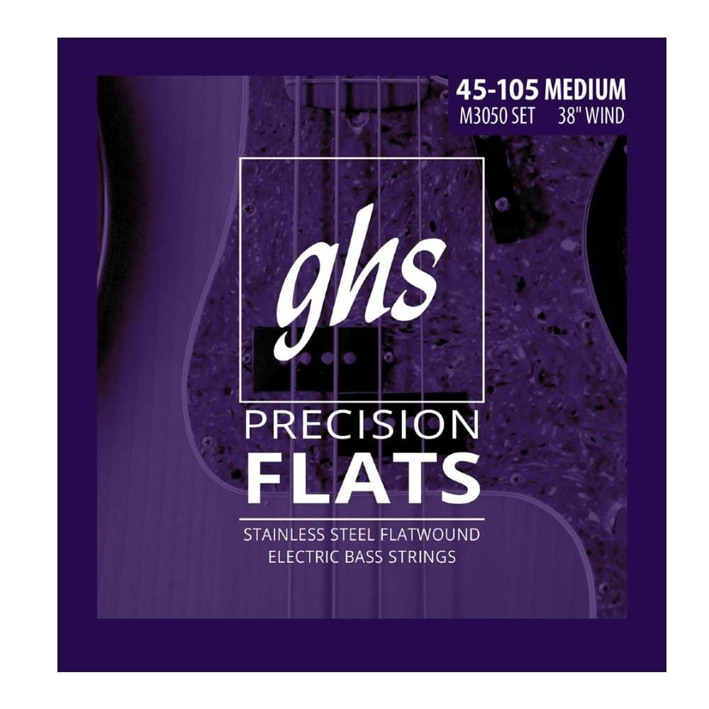 ghs bass guitar strings ghs strings m3050 4-string precision flatwound stainless steel bass strings - long scale plus - 45-105