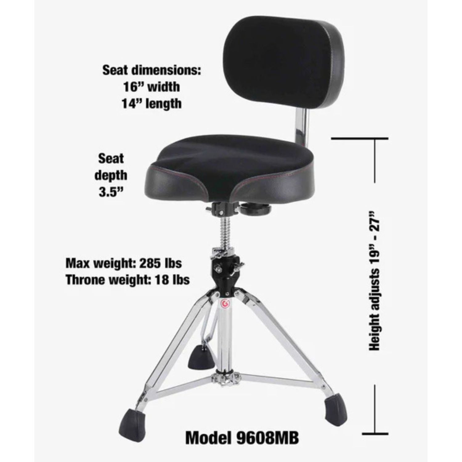 Gibraltar Drum Thrones Gibraltar 9608MB 9000 Series 16" Cordura Saddle Drum Throne with Backrest