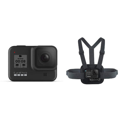 gopro action cameras black gopro hero 8 hypersmooth streamlined 4k action camera with chesty- black with 2 year warranty   