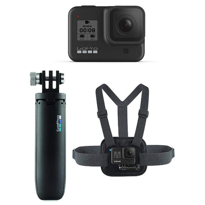 gopro action cameras black gopro hero 8 hypersmooth streamlined 4k action camera with shorty and chesty - black with 2 year warranty   