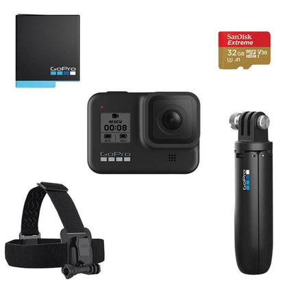 gopro action cameras gopro hero 8 black action camera holiday bundle with shorty ,sd card & rechargeable battery - 2 years warranty
