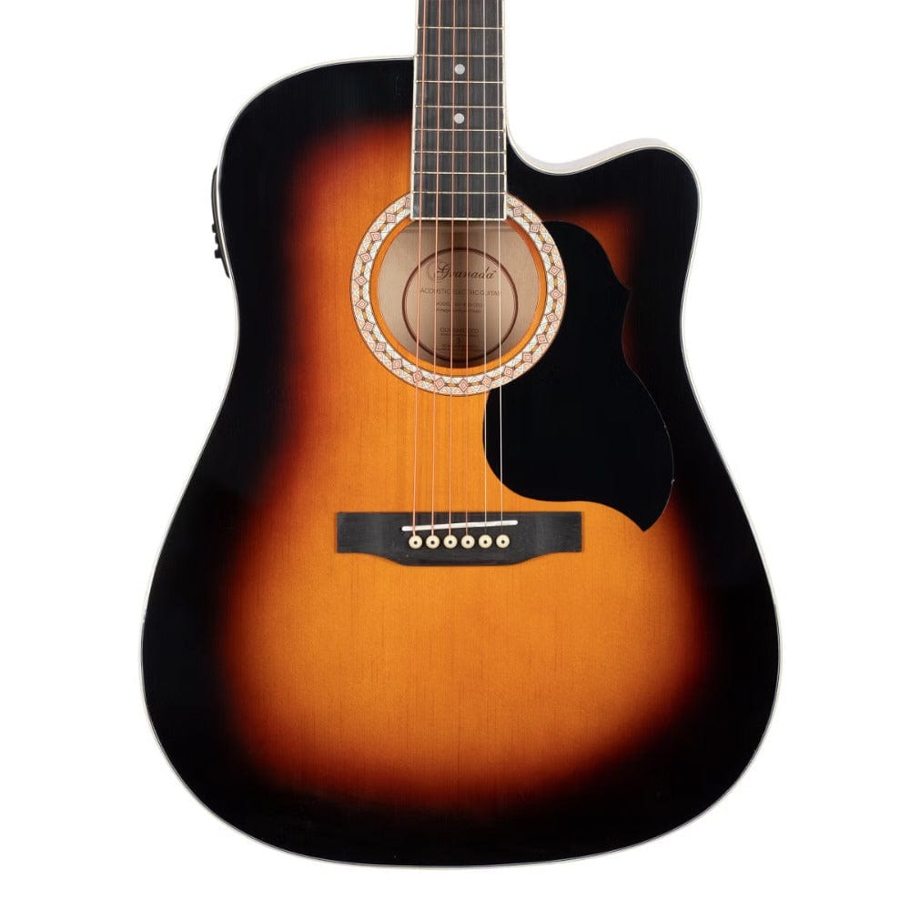 granada electro acoustic guitars granada gl141d-ceq 6 string electro acoustic guitar    #color_vintage-sunburst-gloss