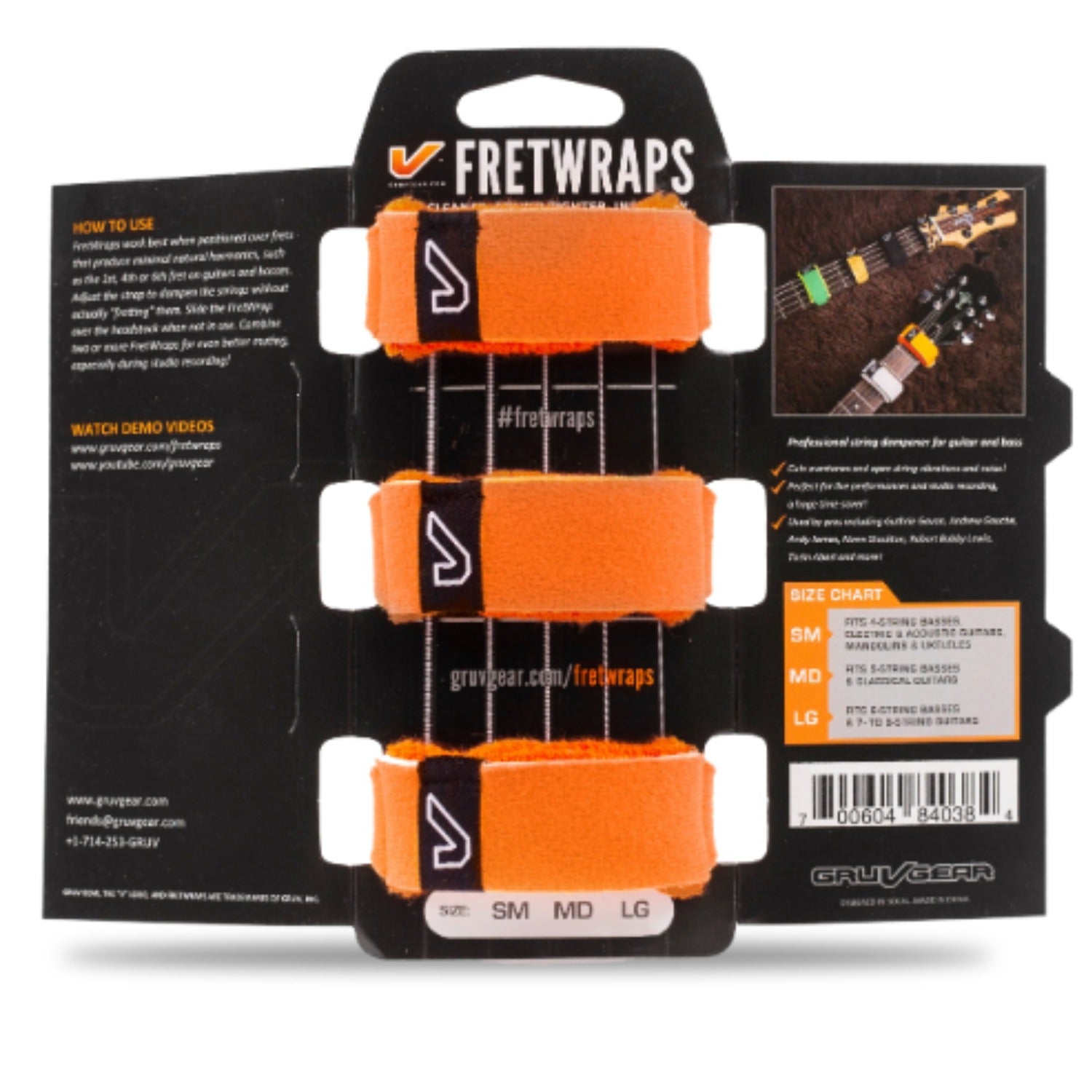 Gruv Gear Guitar Dampeners And Mutes Flare Orange / Medium / Pack of 3 GruvGear FW-ORG FretWraps String Muters