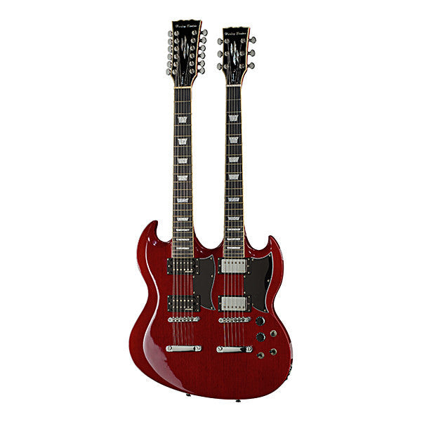 Harley Benton Electric Guitars Harley Benton DC-Custom 612 Double Neck Electric Guitar - Cherry High Gloss