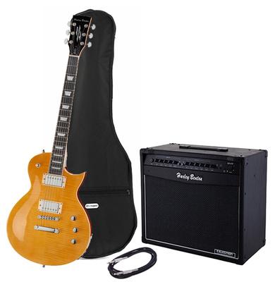 harley benton electric guitars harley benton sc-custom lemon flame bundle