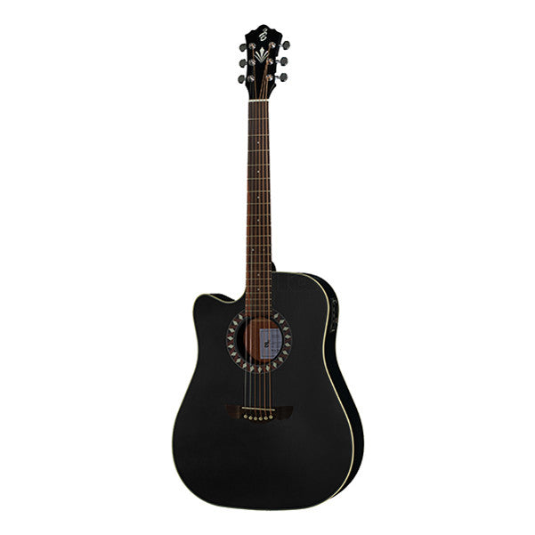 harley benton electro acoustic guitars harley benton cld-10sce lh dreadnought cutaway electro acoustic guitar - black matt
