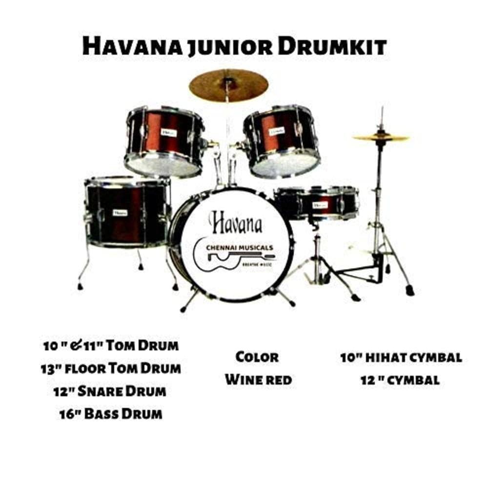 Havana Acoustic Drum Kits Havana 104-5WR 5-Piece Junior Acoustic Drum Set With Hardware- Wine Red