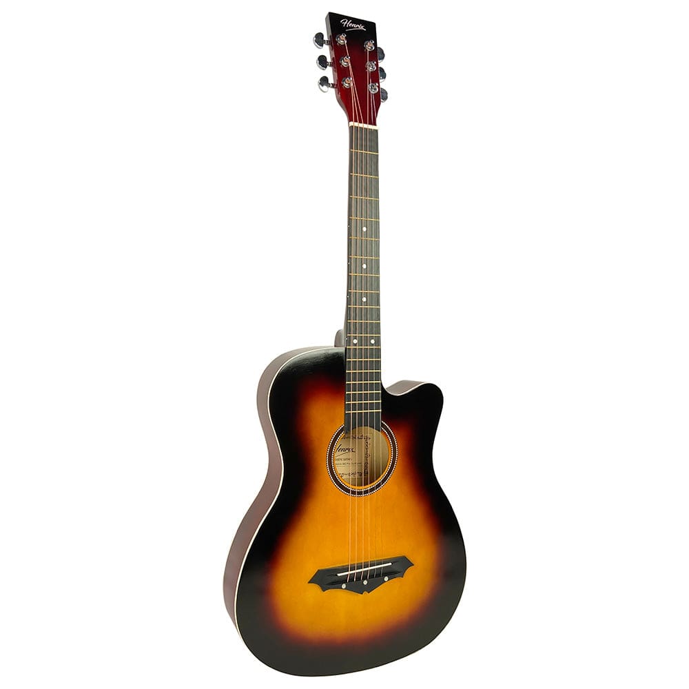 Henrix Acoustic Guitars Henrix 38C 38 Inch Cutaway Acoustic Guitar with Dual Action Truss Rod, Gigbag, Picks, String Set, Strap, Cloth & Ebook