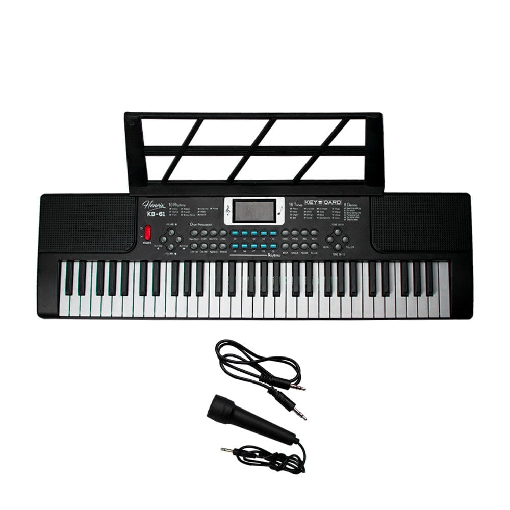 Henrix Portable Keyboards Black Henrix KB-61 Portable 61 Mini Key Keyboard with Adapter and Microphone