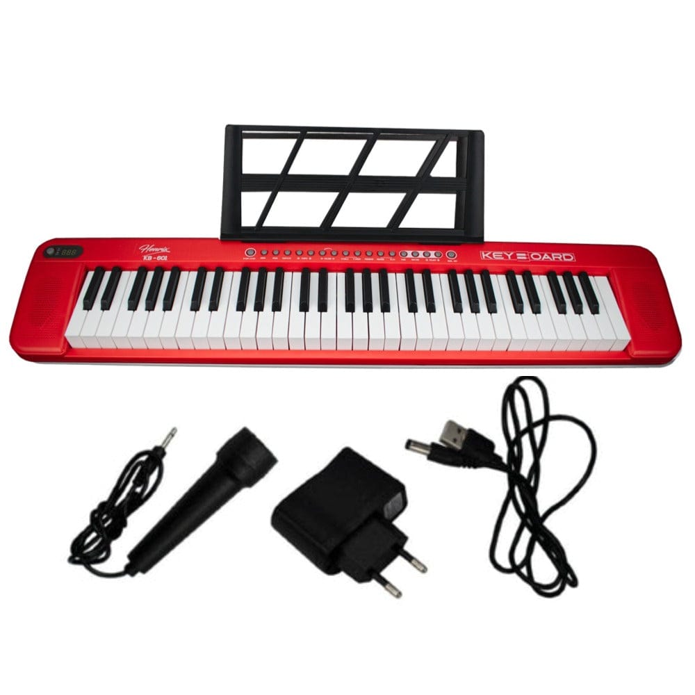 Henrix Portable Keyboards Red Henrix KB-601 Portable 61 Full Size Keys Keyboard with Adapter and Microphone